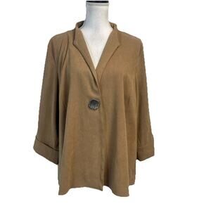 JM Collection Jacket Blazer sz Extra Large Brown Stretch Lagenlook Career Casual